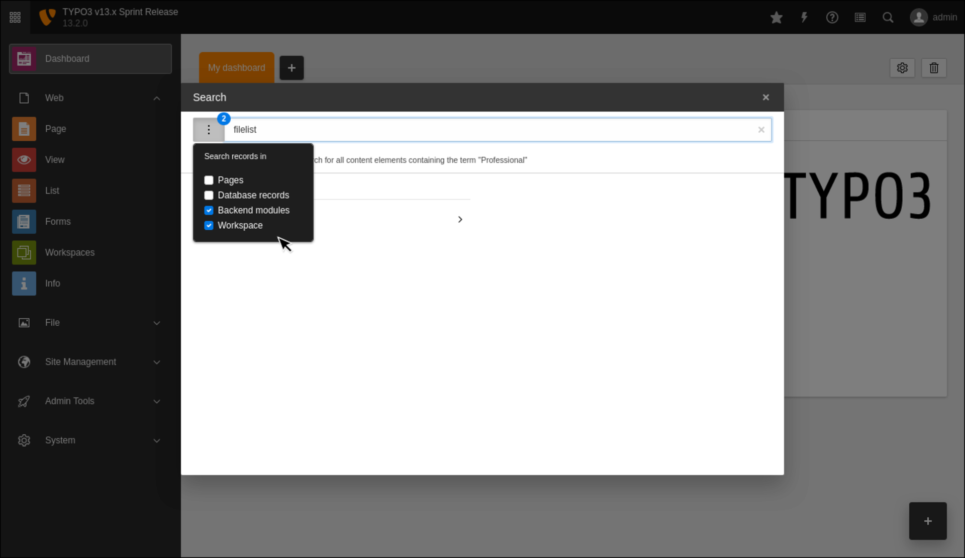 Extended backend search